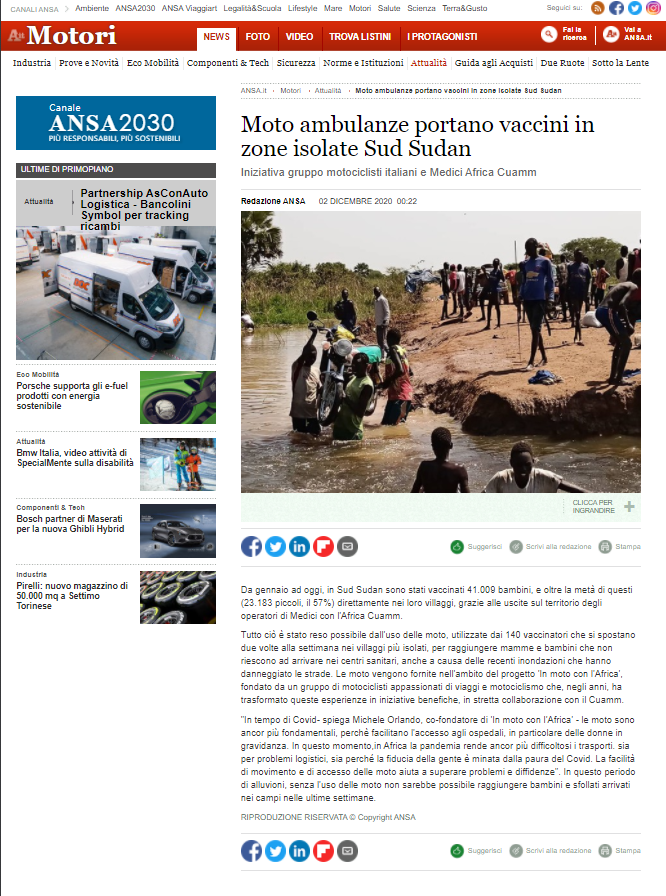 articolo ANSA.IT sud sudan dicembre 2020